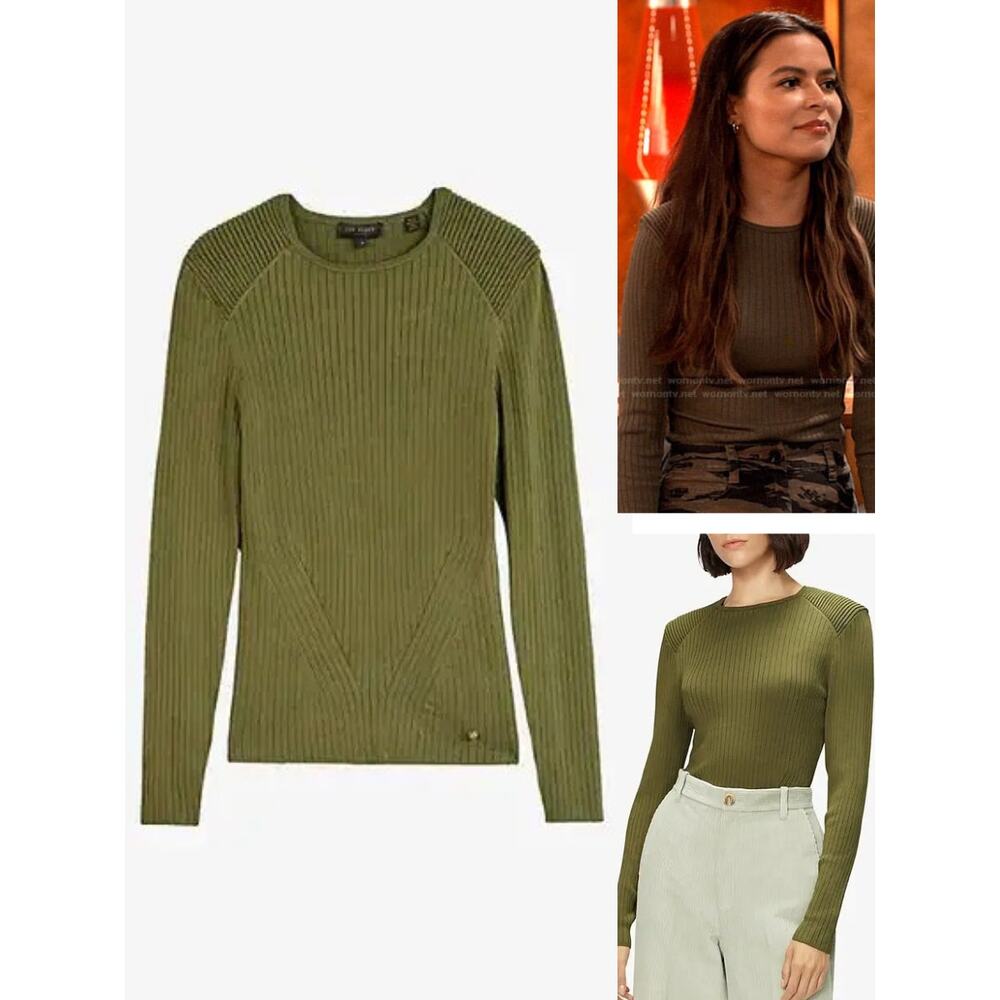 TED BAKER Eeffii Ribbed Sweater Size 8 Khaki